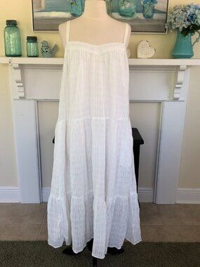 White Tiered Ruffle 100% Cotton Sleeveless Summer Maxi Dress XXL